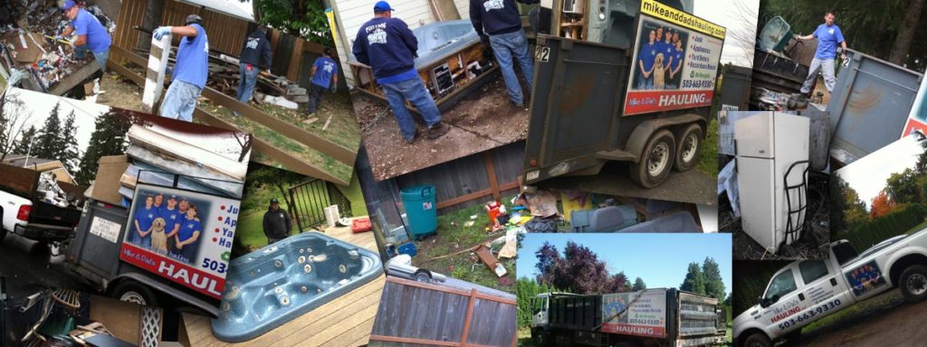 Collage of junk removal services. Hoarding Cleanup Services in Salem OR provided by Mike & Dad's Hauling
